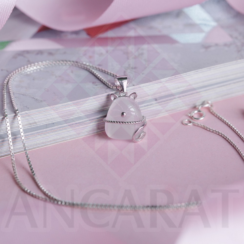 ANCARAT - Mặt dây chuyền bạc Tý kute đá Thạch anh phong thủy