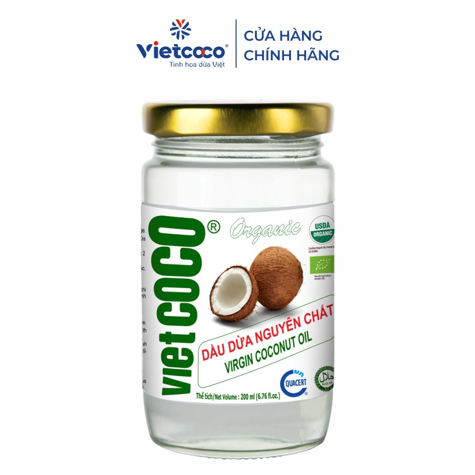 Dầu dừa nguyên chất Organic Vietcoco 200ml keo thủy tinh ( cao)