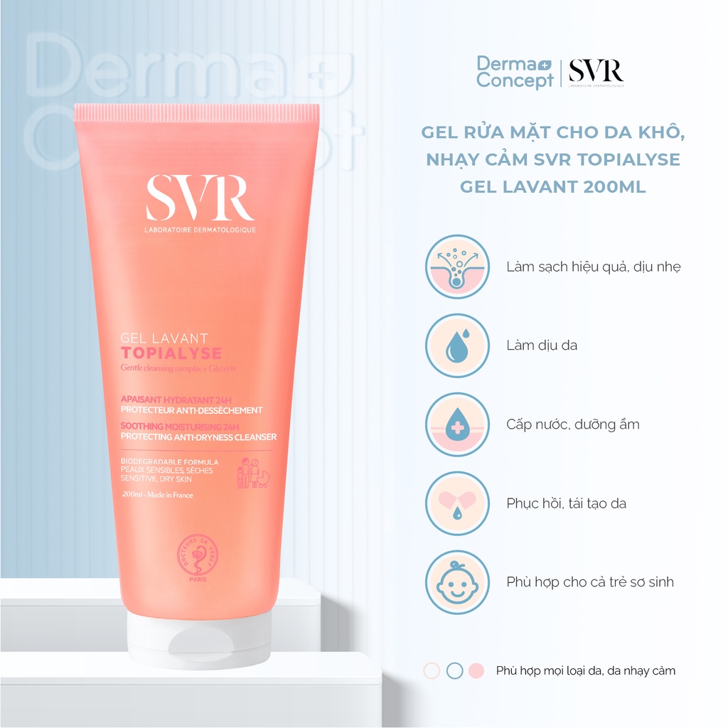 Gel rửa mặt cho da khô nhạy cảm SVR Topialyse Gel Lavant 55ml/ 200ml