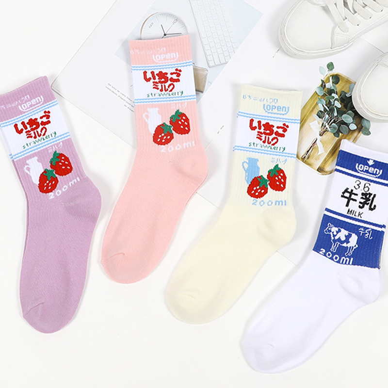 Ins Trendy Women's Tube Socks High Tube Milk Strawberry Socks Cute College Style Street Long Socks MM | BigBuy360 - bigbuy360.vn