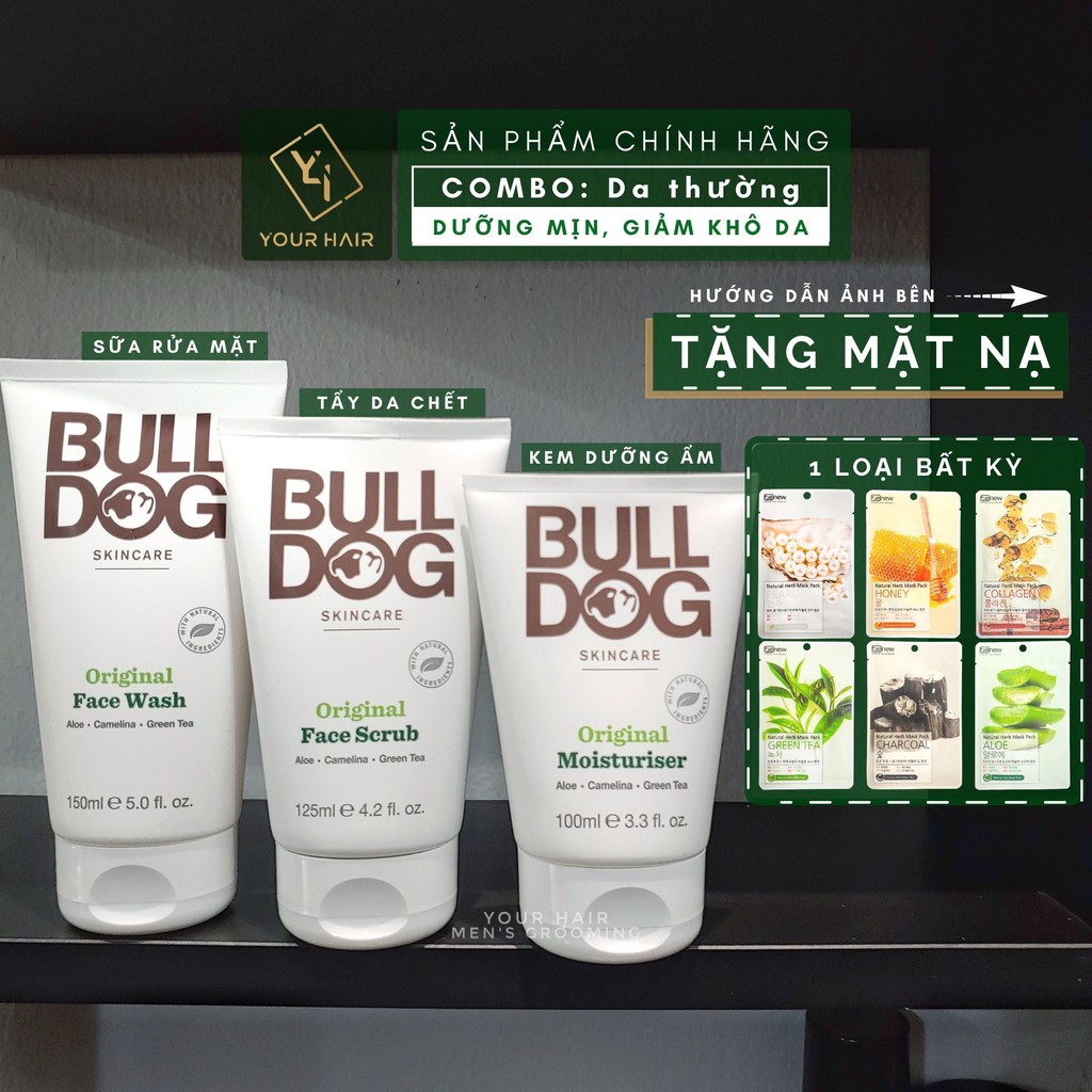 [Tặng Mặt Nạ] COMBO Bulldog Original cho da thường Sửa rửa mặt + Tẩy da chết + Dưỡng ẩm | Chính hãng nhập khẩu UK
