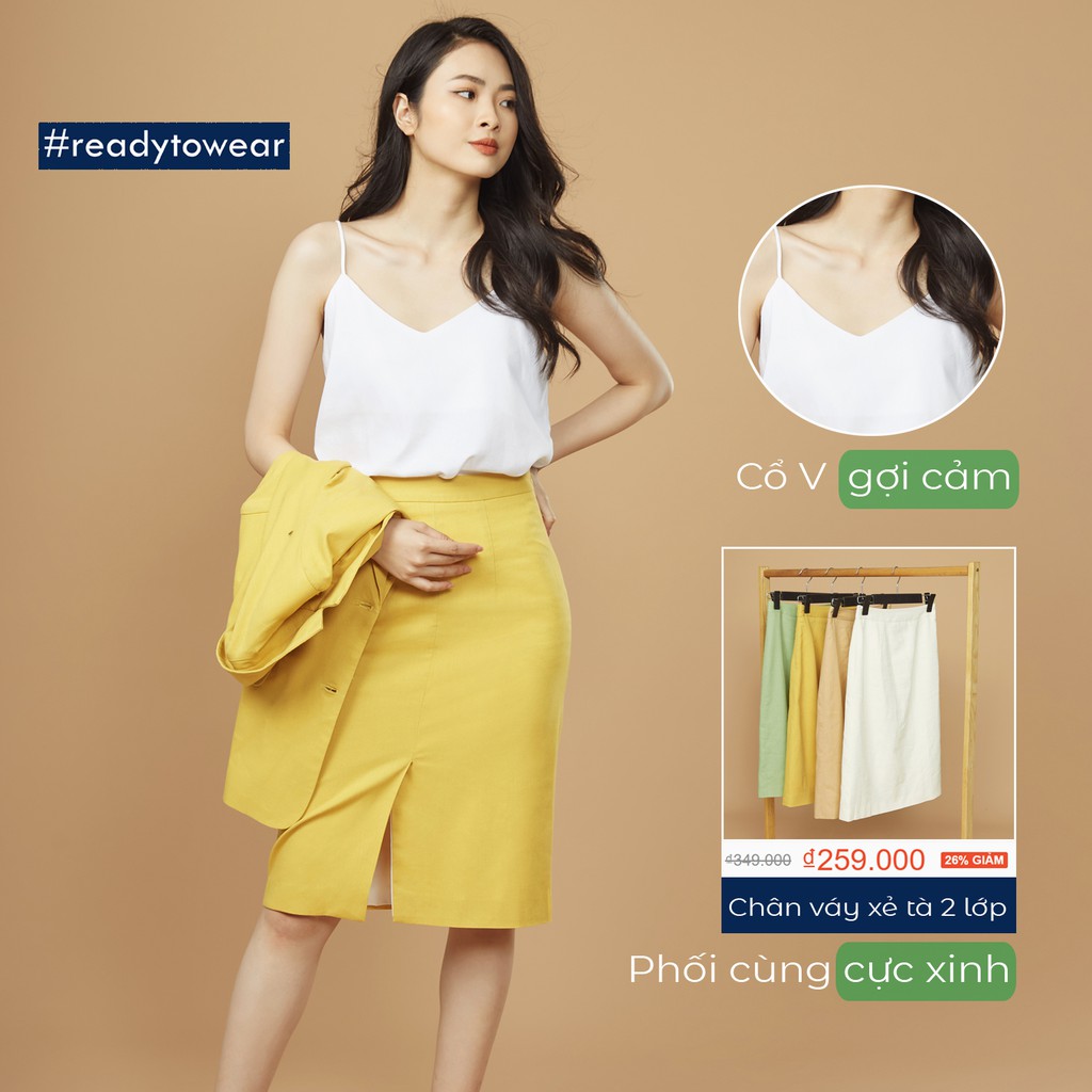 Áo 2 dây nữ camisole có điều chỉnh dây dáng rộng cổ V vải đũi - linen A02 | BigBuy360 - bigbuy360.vn