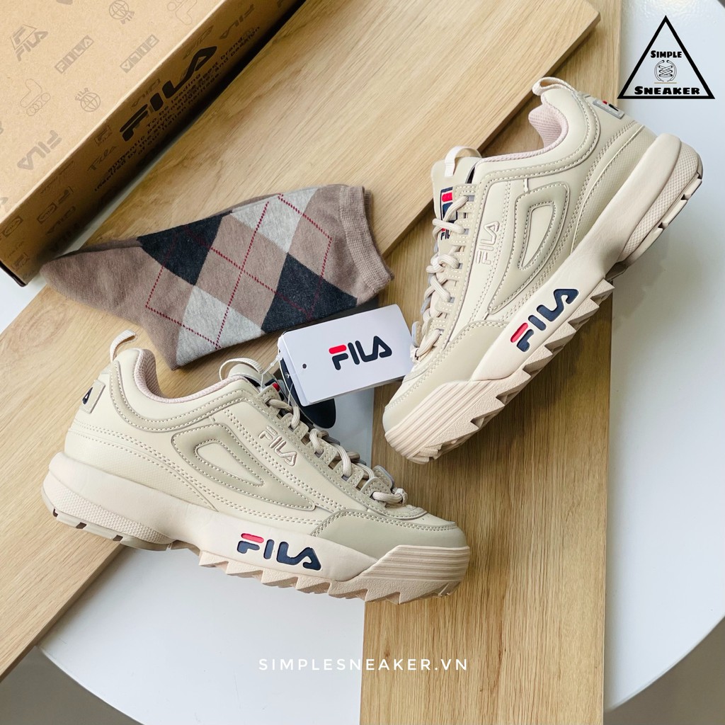 Giày FILA Auth  🔴FREESHIP🔴 Fila Cá Mập Chính Hãng - Giày FILA Disruptor 2 Beige Hàn Quốc Chuẩn Auth