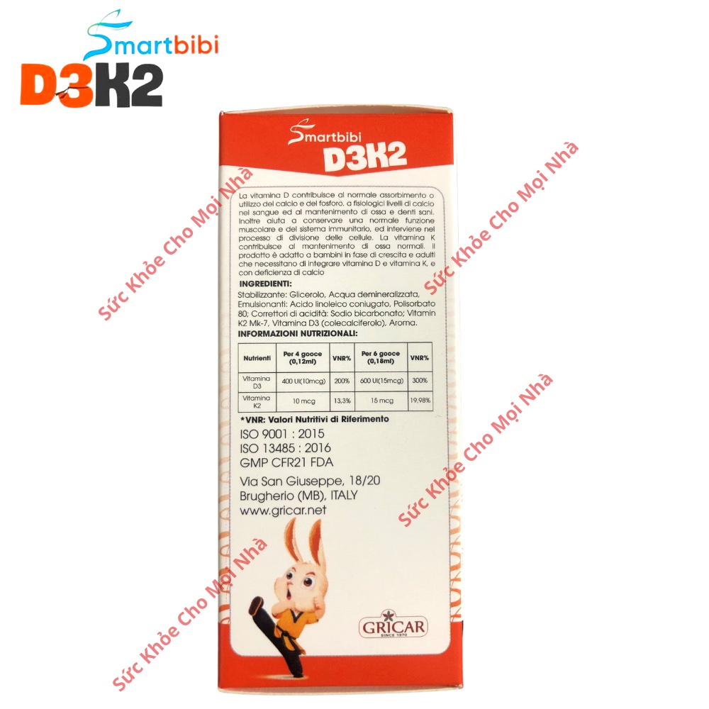 Smartbibi D3K2 Siro bổ sung vitamin giúp bé tăng sức đề kháng hấp thu canxi duy trì hệ xương răng chắc khỏe