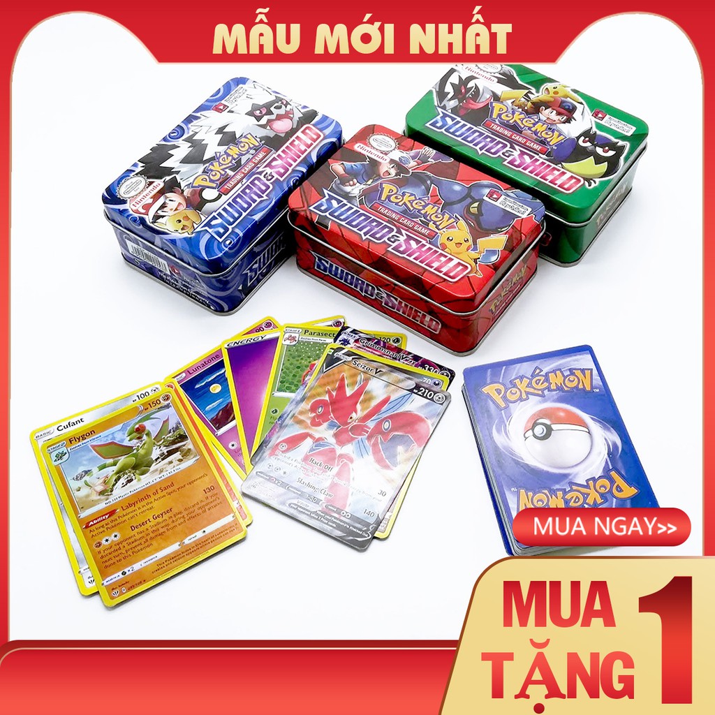 ( MUA 1 TẶNG 1 ) Bộ Bài Pokemon Hộp Sắt Tặng Kèm Thẻ Tráng Nhũ Siêu Đẹp - Combo PARK Túi thẻ  bài Pokemon