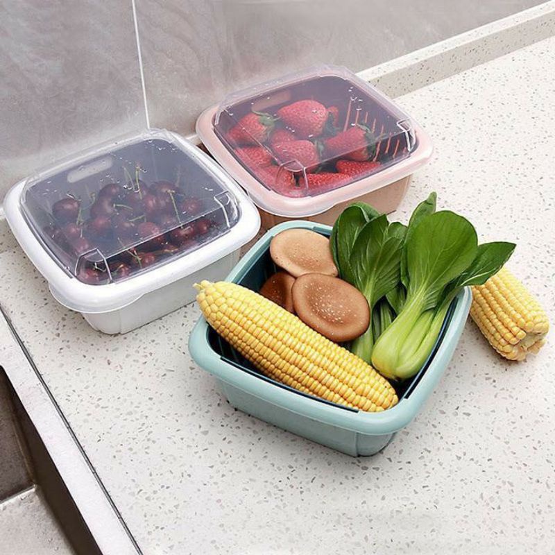 Rổ nhựa 2 lớp có nắp đậy