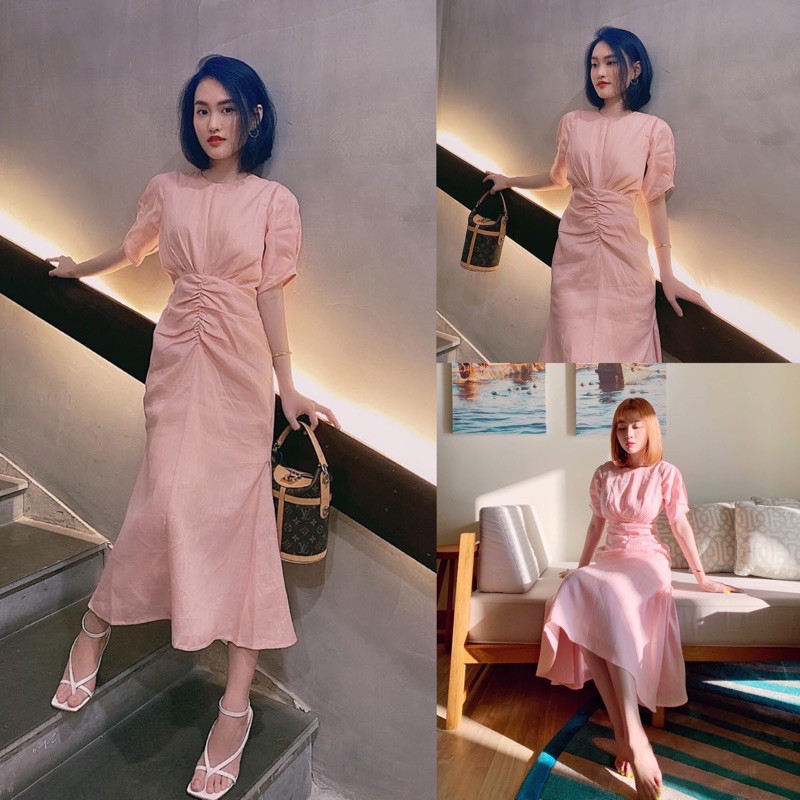 Váy Dự Tiệc Váy Thiết Kế Nhún Eo Chất Linen Mịn Đẹp Hanaki HNK1003 | BigBuy360 - bigbuy360.vn