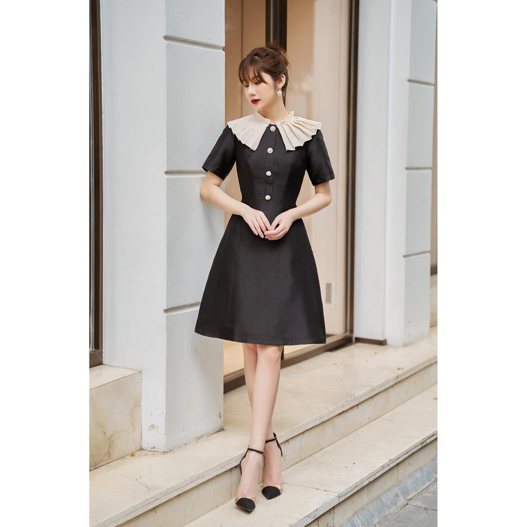 LAVIEM - Đầm đen cổ xếp li Almira | BigBuy360 - bigbuy360.vn