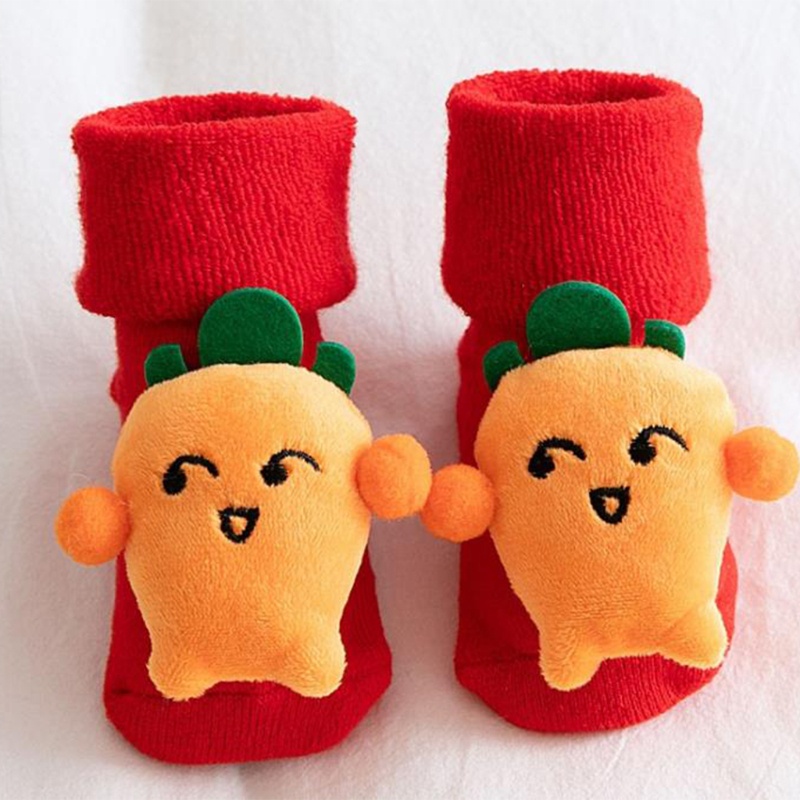Tất Ngắn Dày Dặn Chống Trượt In Họa Tiết Giáng Sinh 3D Dễ Thương Giữ Ấm Mùa Đông Cho Bé Sơ Sinh