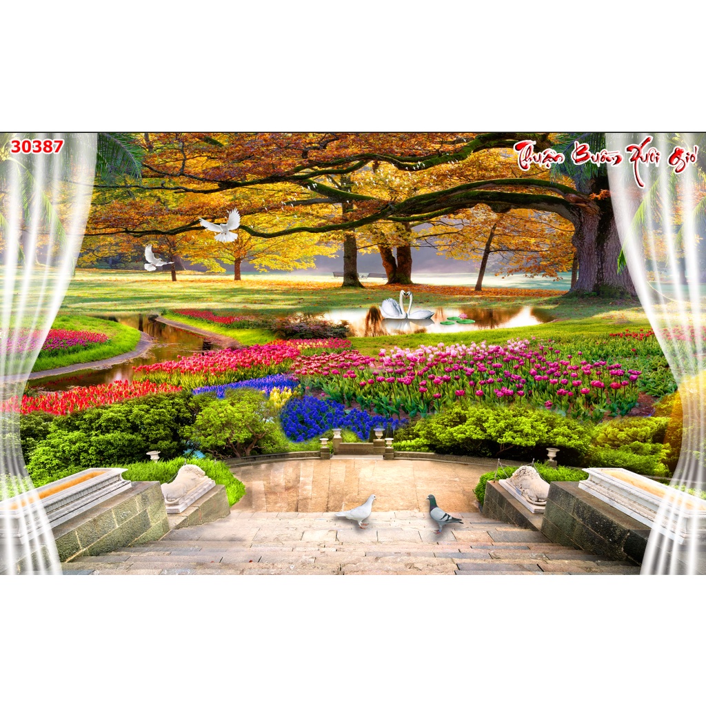 Tranh 3d dán tường cửa sổ hiện đại