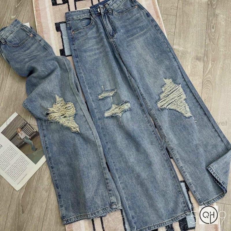 Quần Jeans ống rộng Quần bò nữ dáng suông lưng cao ulzzabg