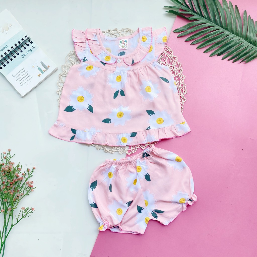 Đồ Bộ Cổ Sơ Mi Tay Cánh Tiên Nút Ngực Vải Tôn (Tole - Lanh) Mềm - Mịn - Mát Cho Bé Gái 4-13kg (hình thật)