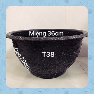 Chậu nhựa trồng cây 2 cái T38 đá đen dày dặn