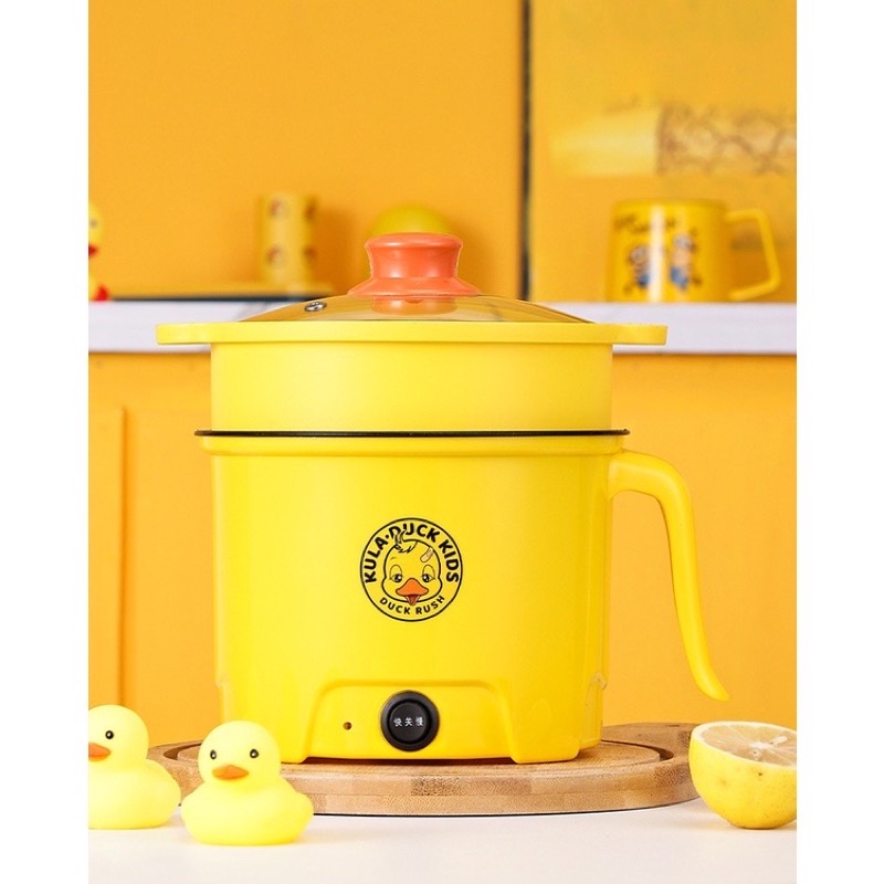 Nồi lẩu 2 Tầng Vịt Vàng, Nấu Cơm Đa Năng Có Tay Cầm 1,8L - Nồi Lẩu Điện Mini đa năng Kèm Giá Hấp Vịt Vàng