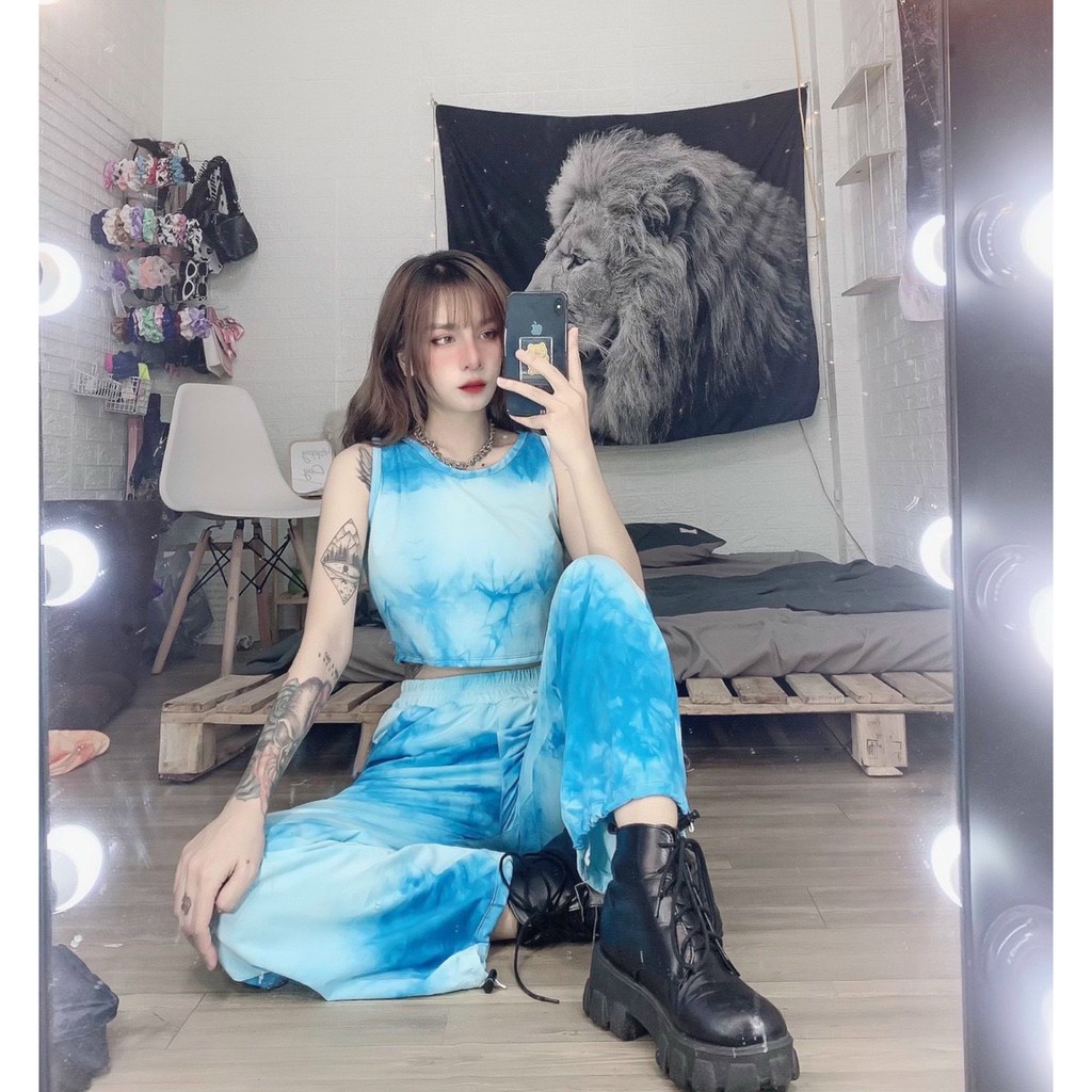 Set bộ loang màu áo ba lổ quần lưng chun bo ống chất thun cotton mềm mịn dày dặn free size ngầu chất lừ