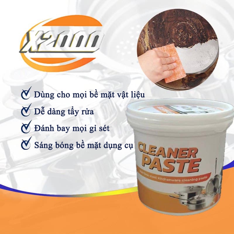 Kem Tẩy Rửa Xoong Nồi Đa Năng CLEANER PASTE X2000, Bột Tẩy Rửa Dụng Cụ Nhà Bếp Đánh Bay Vết Bẩn Siêu Trắng Sạch Bóng