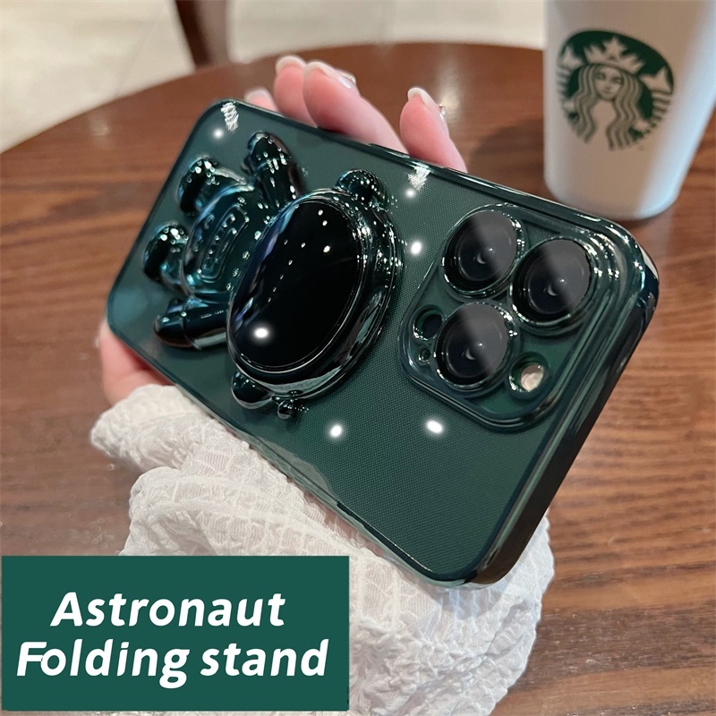 Ốp Điện Thoại Dẻo Mạ Điện Chống Sốc In Hình Phi Hành Gia Có Giá Đỡ Cho iPhone 13 12 11 Pro Max XS Max XR X 8 7 Plus