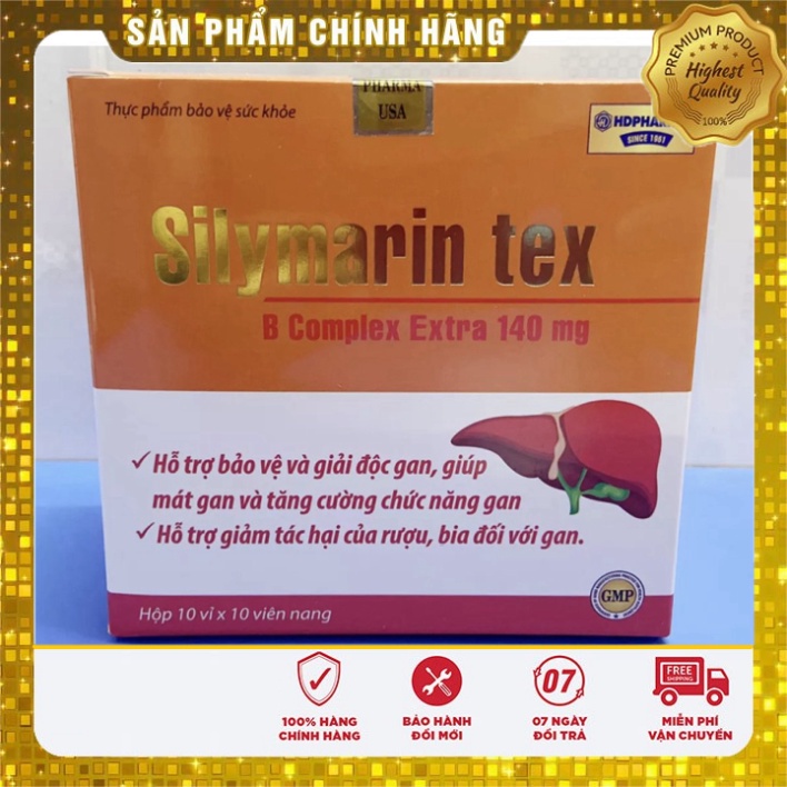 [Chính hãng] Viên uống bổ gan Silymarin Tex mát gan, giải độc gan, hạ men gan tốt cho gan- Hộp 100 viên  Date mới
