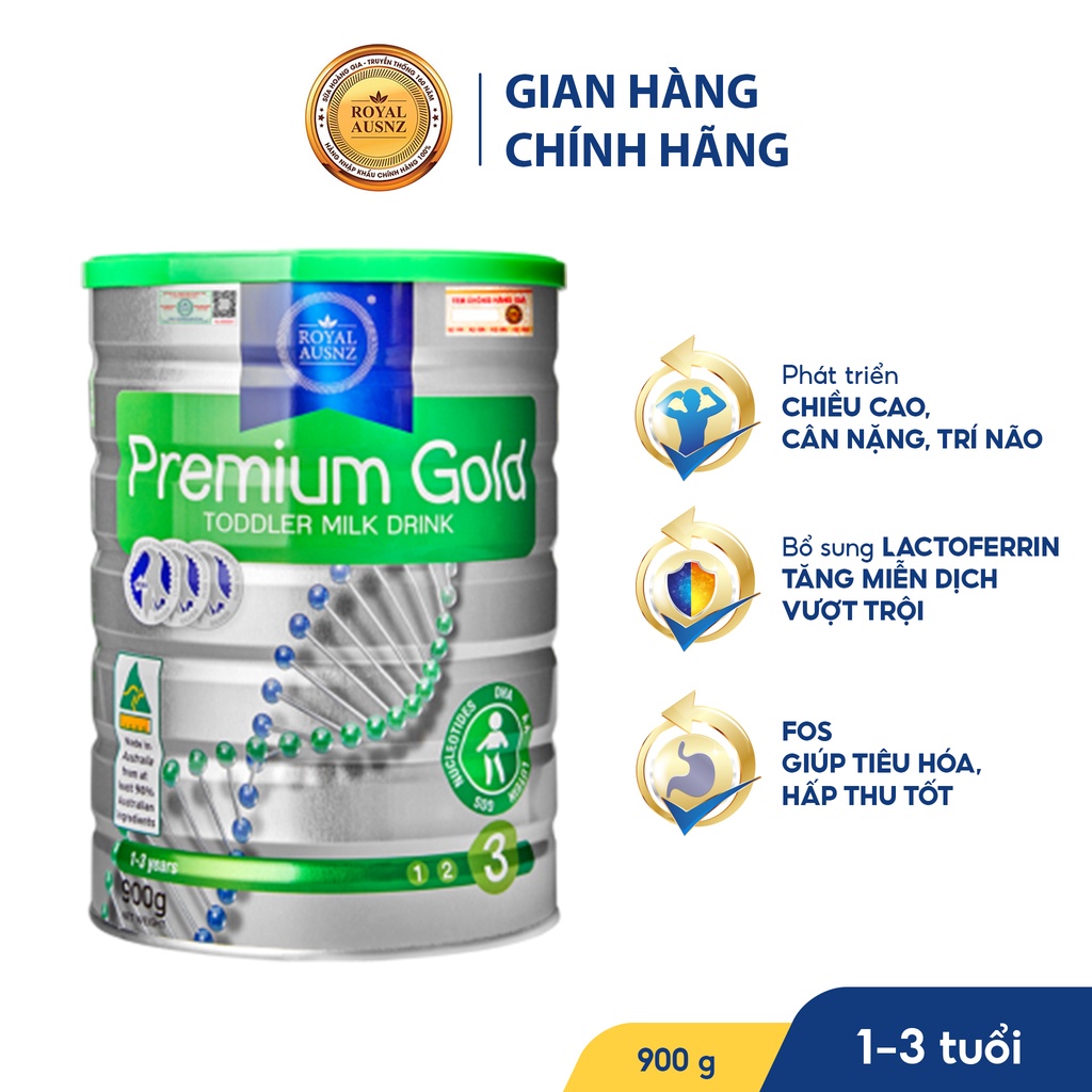 [Mã FMCGMALL -8% đơn 250k] Sữa Bột Hoàng Gia Úc Premium Gold Số 3 Bổ Sung Vitamin, Khoáng Chất Cho Trẻ ROYAL AUSNZ 900g