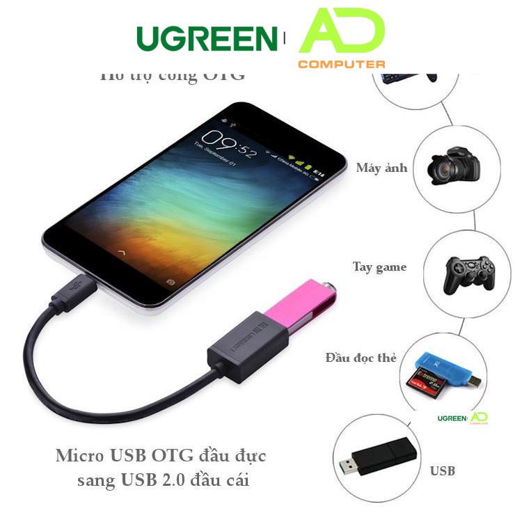 Dây Micro USB 2.0 OTG dạng tròn + dạng dẹt dài 10-12cm UGREEN US133 - Hàng phân phối chính hãng - Bảo hành 18 tháng