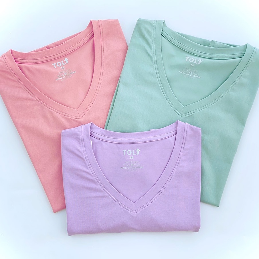Áo thun nữ trơn cổ tim màu xanh min TOLI, chất cotton 4 chiều mềm mịn, co dãn, form suông cơ bản [NHIỀU MÀU]