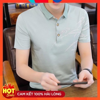 Áo thun nam cổ bẻ mẫu mới 4 màu sang trọng phong cách hàn quốc in bông lúa *
