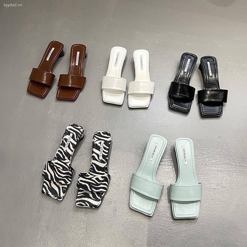 ❉slippers female summer wear mid-heel fashion net red shoes 2021 new INS trend zebra pattern square head sandals