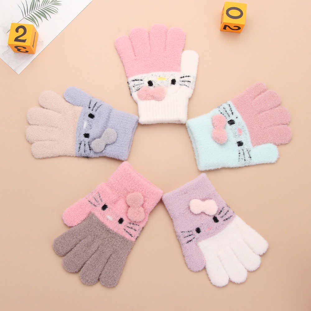 Găng Tay Len Giữ Ấm Mùa Đông Mềm Mại Dễ Thương Cho Bé 3-10 Tuổi