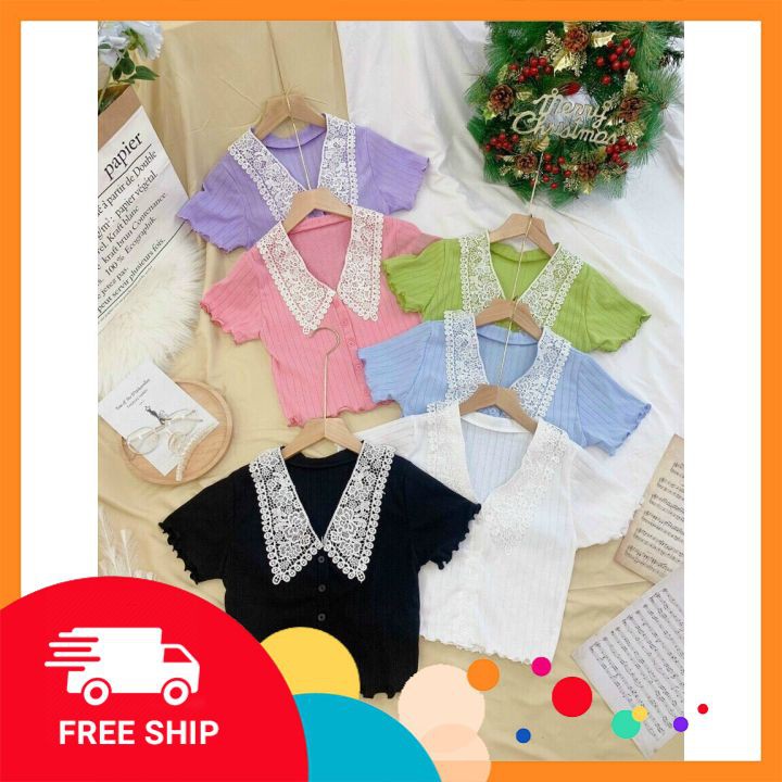 Áo croptop cổ thuỷ thủ phối ren FREESHIP siêu đẹp gợi cảm năng động giá rẻ nhất thị trường