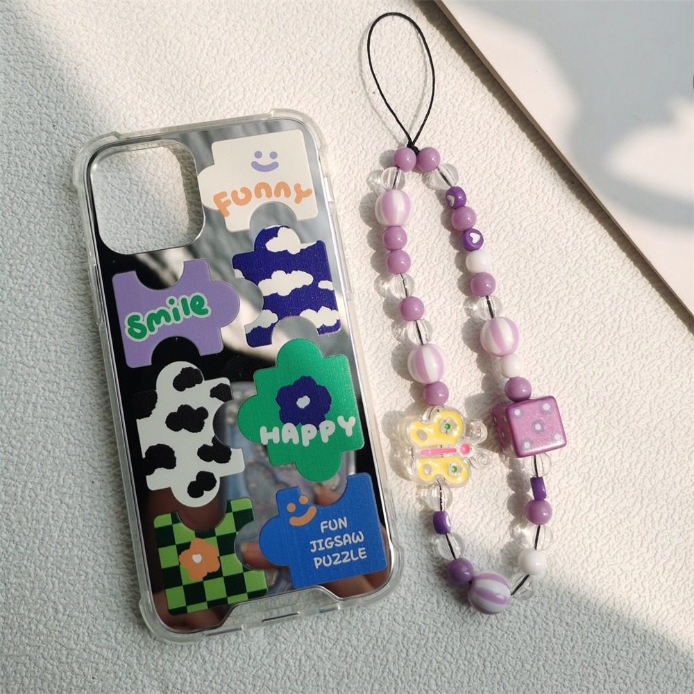 Dây Đeo Điện Thoại Acrylic Hình Bướm Màu Tím / Vàng Đính Hạt Ngọc Trai Chống Thất Lạc