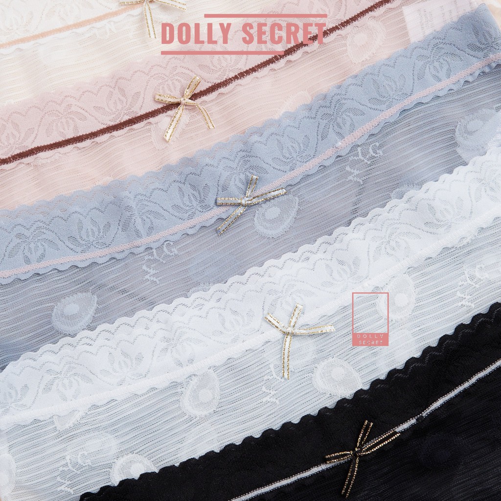 Quần Lót Ren Xuyên Thấu Sexy Gợi Cảm Cao Cấp Đính Nơ Họa Tiết Trái Bơ Mềm Mại Chống Hằn DOLLY SECRET QL047 | BigBuy360 - bigbuy360.vn