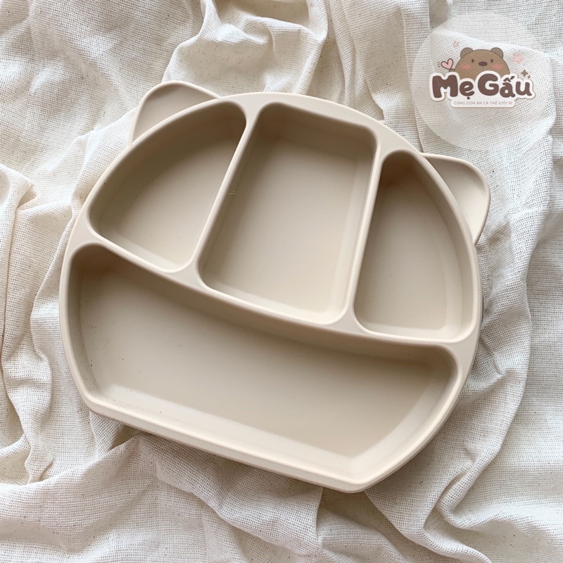 Khay ăn dặm silicone 4 ngăn có đế hít chắc chắn