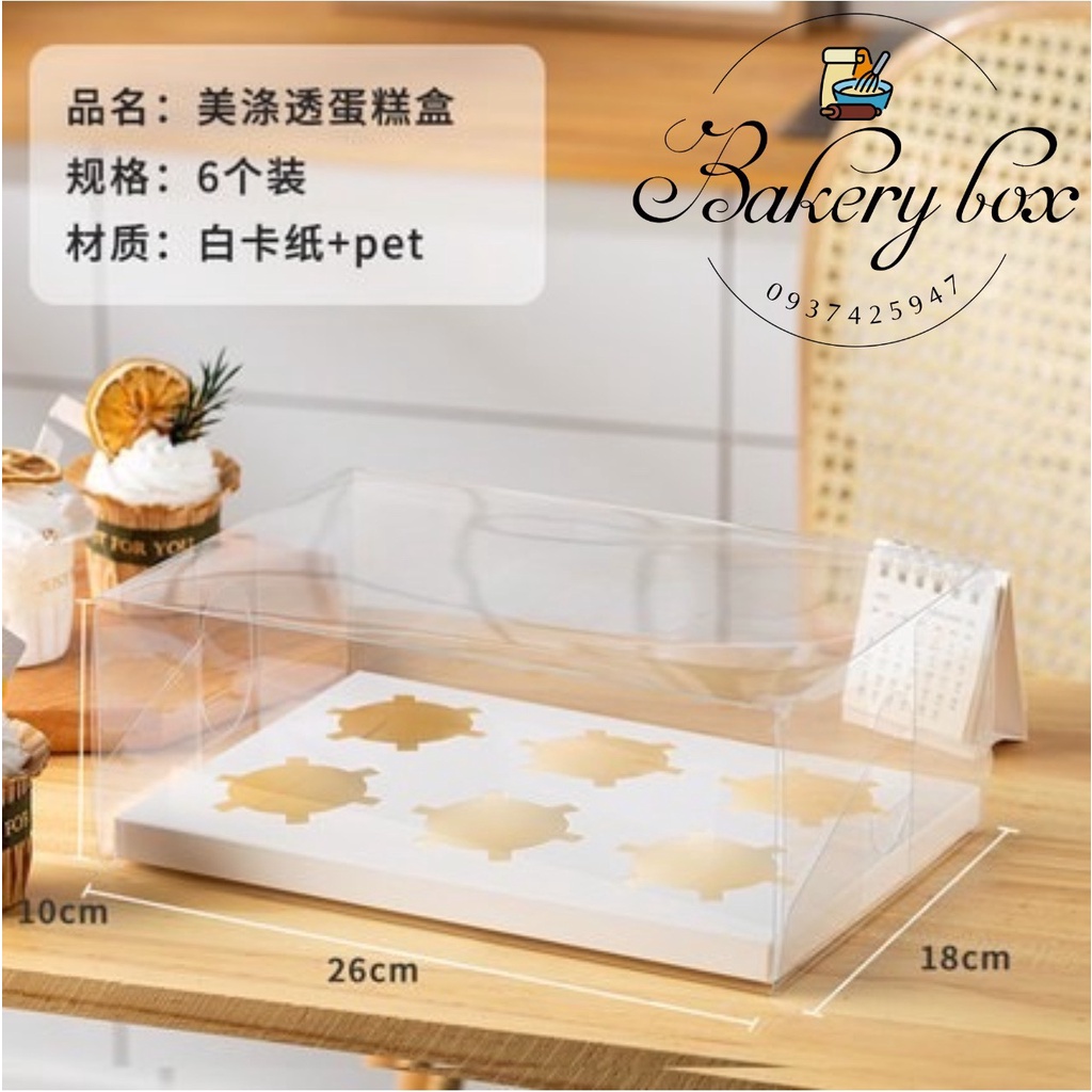 Hộp Đựng Bánh Cupcake Mica Nhựa Trong 6 Ô