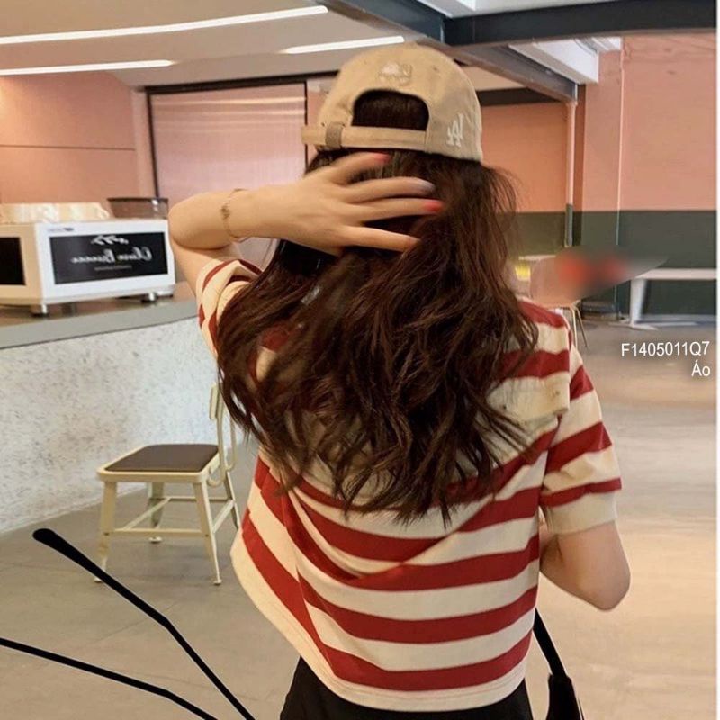 Áo len sọc ngang hở lưng gài nút hàng Quảng Châu 1405