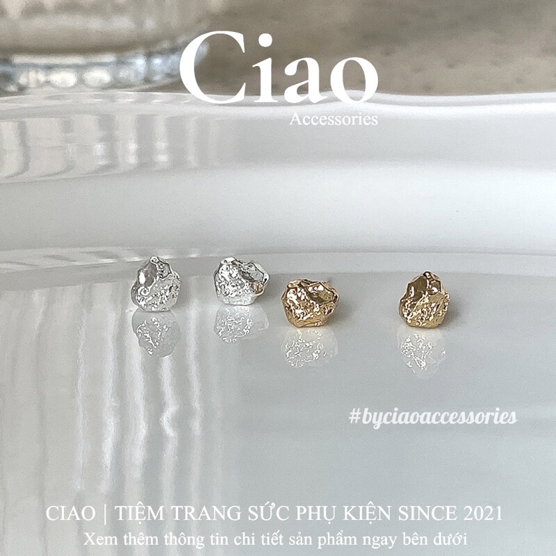 [HOẢ TỐC 1H] Khuyên tai/ Bông tai mạ bạc S925 thiết kế hình vân đá Eira Tiny Ciao