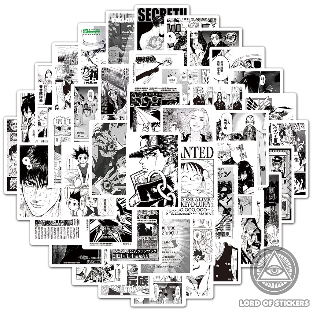 Set 100 Hình Dán Sticker Truyện Tranh Anime Manga Tổng Hợp Đen Trắng Chống Thấm Nước Trang Trí Mũ Nón Bảo Hiểm, Vali, Sổ