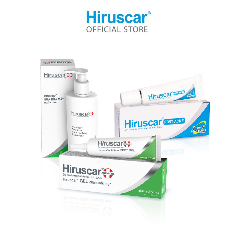 [Mã FMCGMALL - 8% đơn 250K] Combo 3 sản phẩm chăm sóc da mụn, sẹo thâm mụn Hiruscar