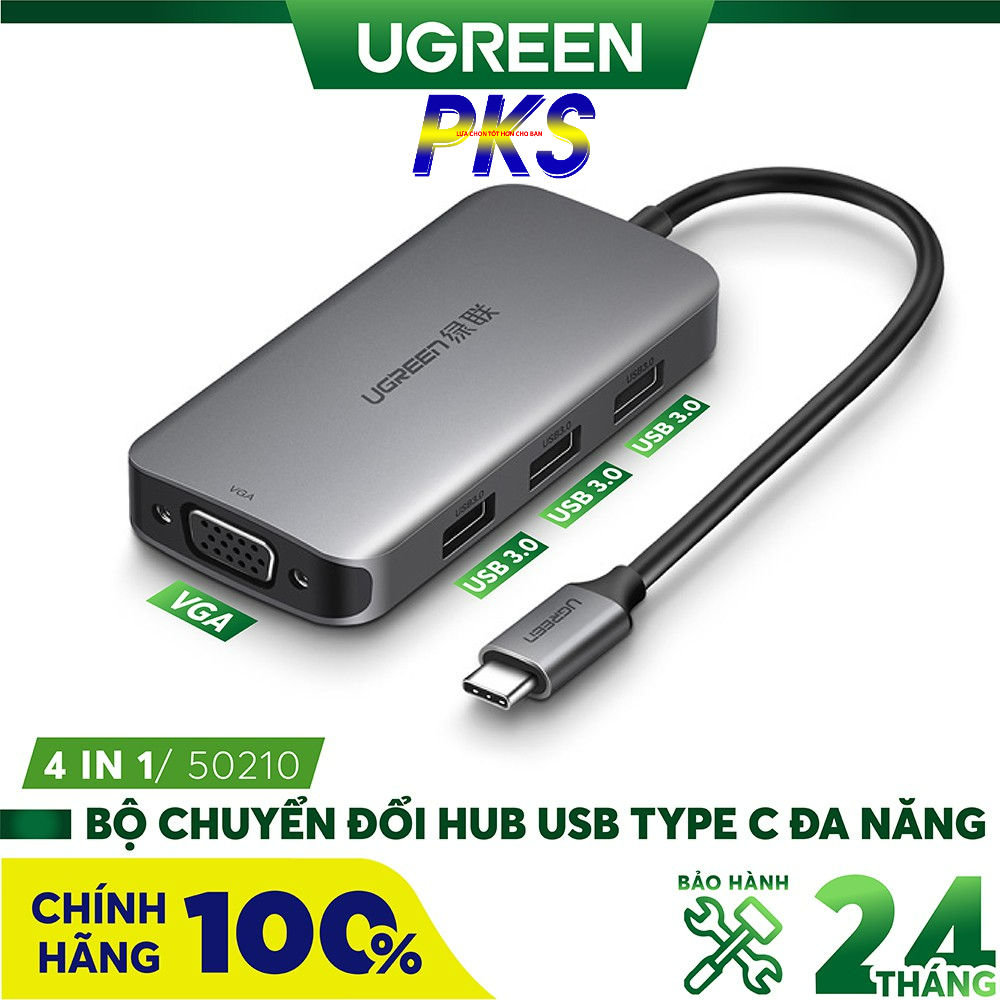 Cáp USB Type C to VGA, Hub USB 3.0 cao cấp Ugreen 50210 - Hàng chính hãng