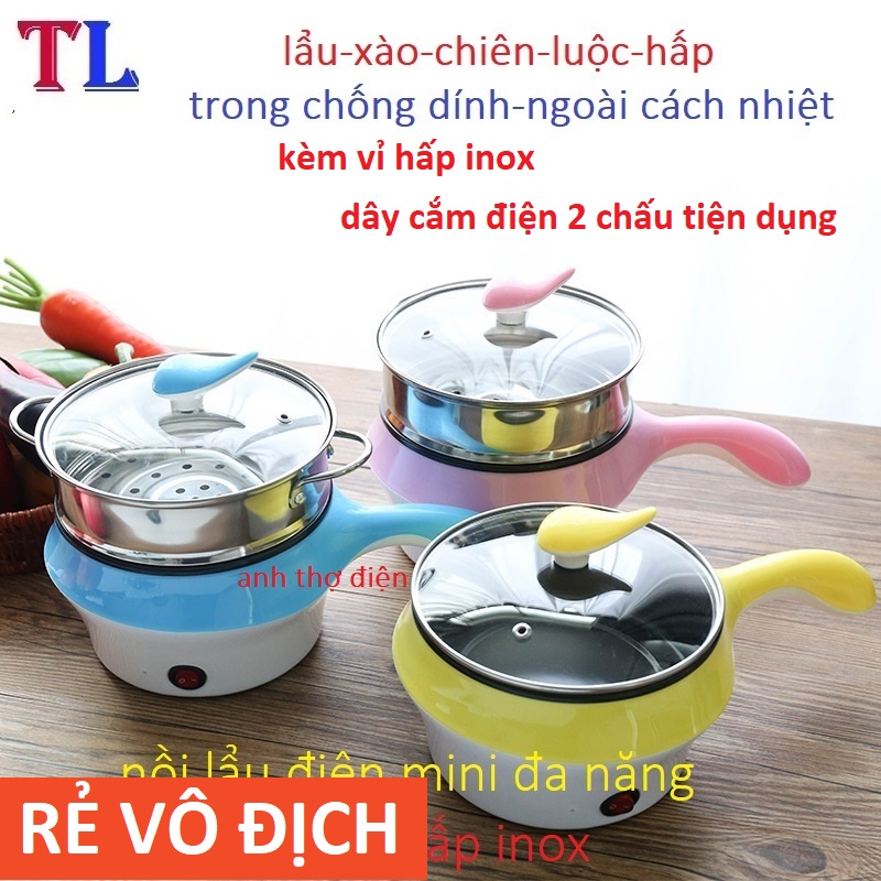 nồi lẩu mini nấu mì nồi lẩu đa năng 2 tầng kèm hấp 18cm 26cm 28cm