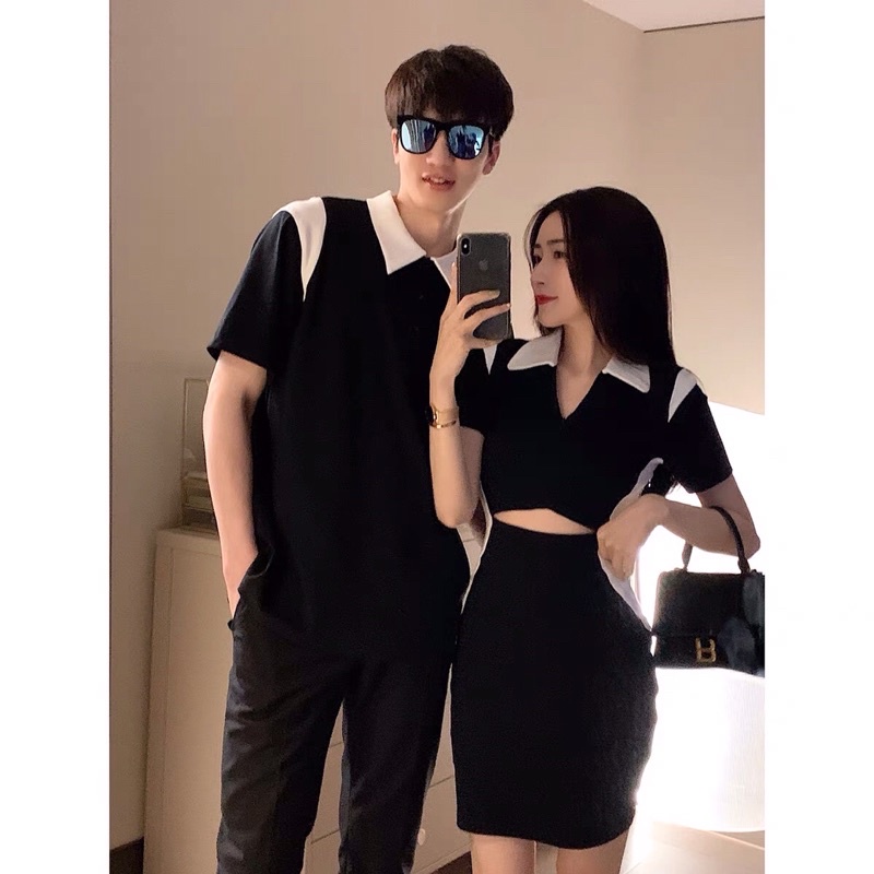 Sét đồ đôi nam và nữ áo polo nam kết hợp váy body nữ