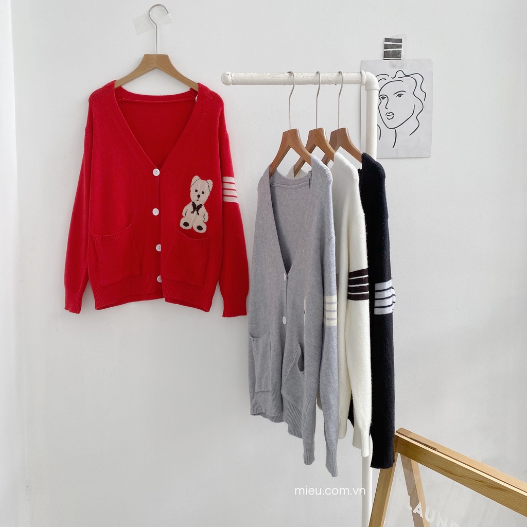 [ Miều ] Áo khoác cardigan len hình gấu Teddy