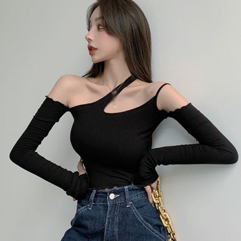 Áo Thun Tay Dài Dáng Ôm Hở Vai Quyến Rũ Dành Cho Nữ