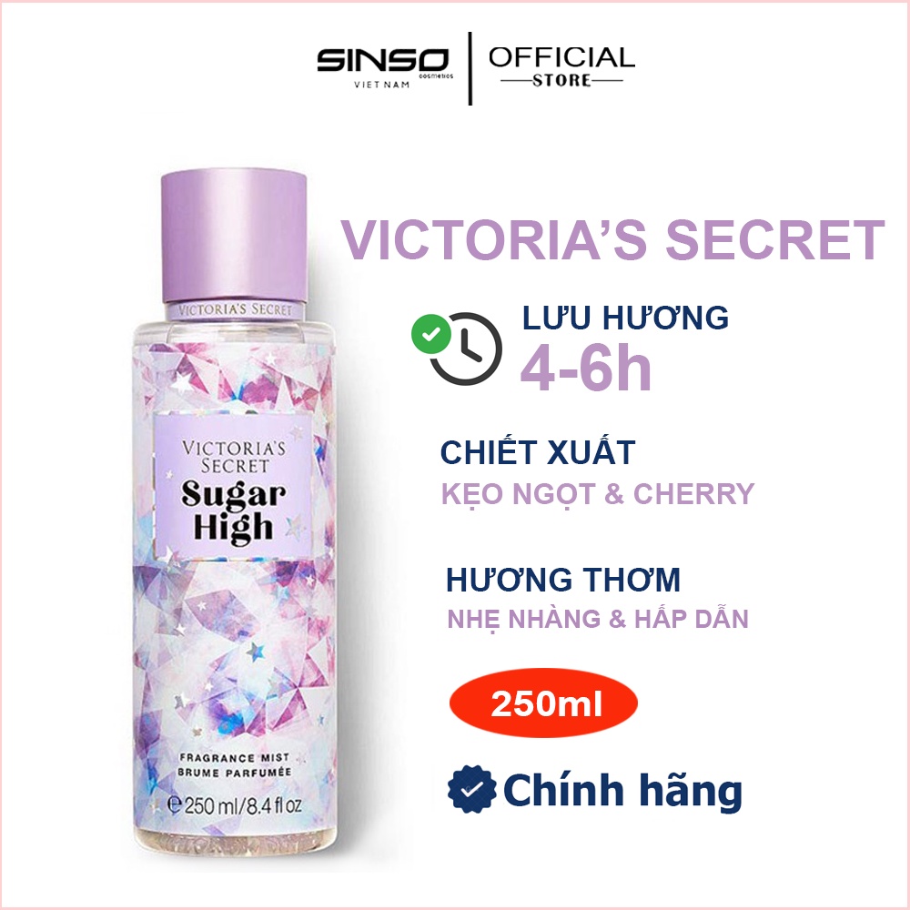 Xịt Thơm Toàn Thân Victoria's Secret 250ML 🍭𝑭𝒓𝒆𝒆𝒔𝒉𝒊𝒑 🍨 Xịt Thơm Body 🍬 SUGAR HIGH 🍬 Body Mist - Xịt BODY