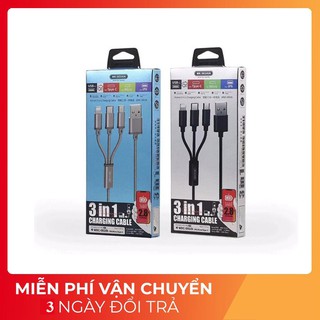 Cáp sạc Điện Thoại 3 đầu WK 091 loại xịn, Dây Dù, hỗ trợ sạc nhanh