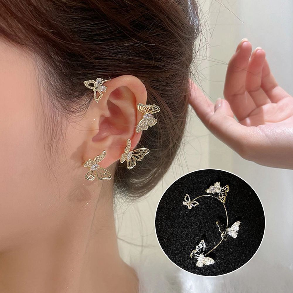 Khuyên kẹp vành tai không cần xỏ hình bướm bằng hợp kim đính đá giả xinh xắn