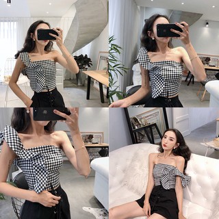Áo sọc caro rớt vai