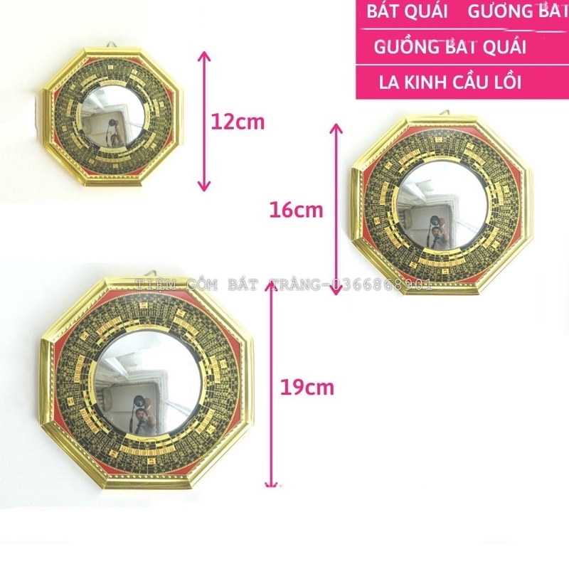 1 Gương bát quái La Kinh lồi treo cửa trấn trạch - có 3 size