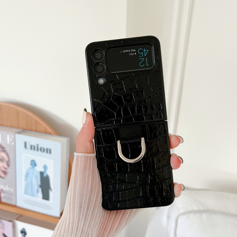 Ốp Điện Thoại Da Dạng Gập Chống Sốc Có Vòng Nhẫn Cho Samsung Galaxy Z Flip 3