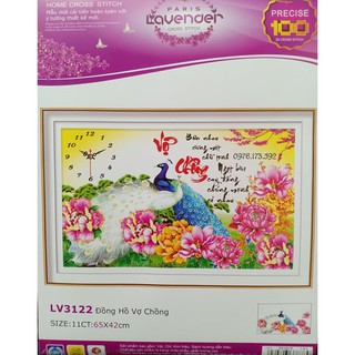 Tranh đính đá- Tranh thêu chữ thập đồng hồ Vợ Chồng (LV3122,lv122)