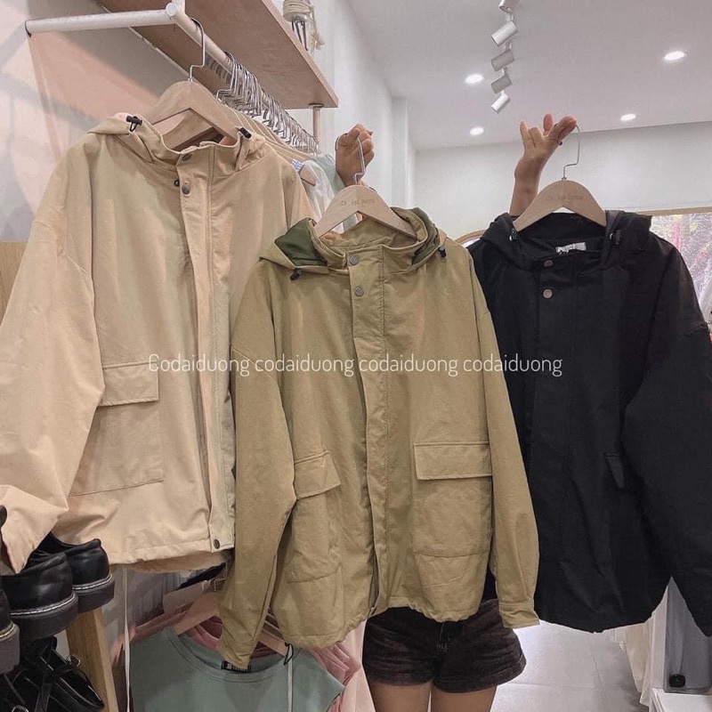 Áo khoác kaki 2 lớp gió nam nữ túi hộp nhiều màu